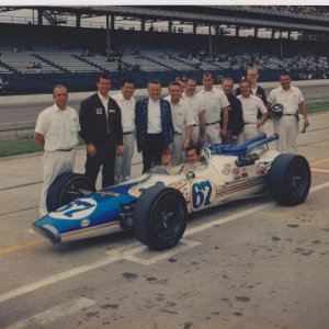 1967 Indy. Jim Robbins Special. I am the guy hiding behind Eldon Rasmussen (I forgot they were going to take the picture and came running up at the la
