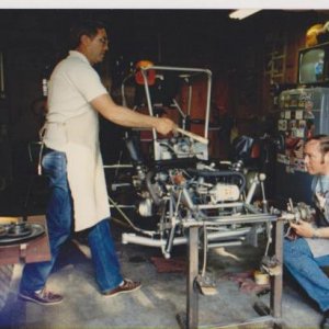 Jim Smith and Vince Helmer in the shop. April 1985.