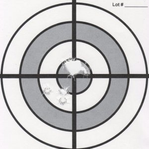 Fired three sighters, adjusted sights, and dumped the mag into the new point of aim. @50 yards.  CCI blazer bulk ammo.